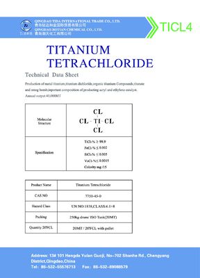 인더스트리얼 99.9% 사염화 티타늄 TiCl4 CAS 0 킬로그램 ISO 탱크 패키지